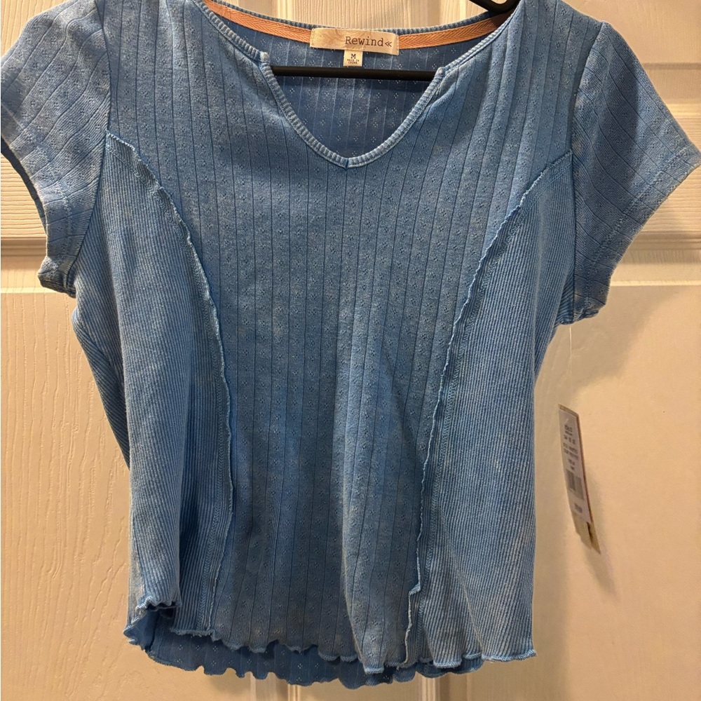 Rewind Women's Light Blue Ribbed Crop Top